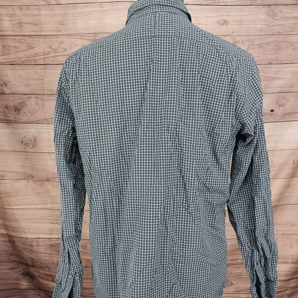 BANANA REPUBLIC LONG SLEEVE GREEN CHECK PLAID POCKET‎ BUTTON UP SHIRT L 16-16.5